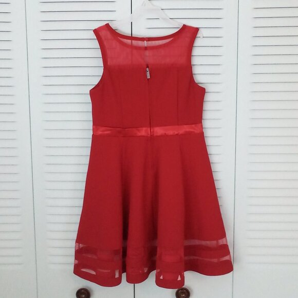 CALVIN KLEIN 8 GIRLS FLARE RED HOLIDAY PARTY CHRISTMAS SHEER SATIN BOW KEY HOLE - Picture 7 of 13